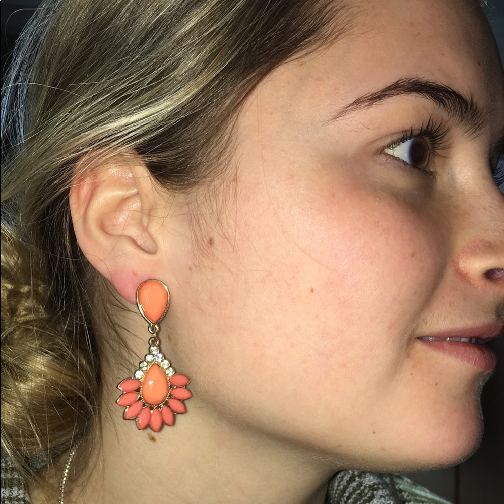 Peach and CZ Diamond Pattern Earrings